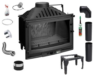 Zestaw 2: Wkład kominkowy powietrzny żeliwny UNIFLAM 700 Selenic ECO z szybrem, doprowadzenie powietrza moc 10kw + akcesoria