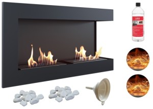 biokominek narożny DELTA  prawa 900x280 czarny z certyfikatem TÜV + efekt żarzenia