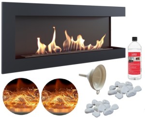 biokominek narożny DELTA prawa 1200x280 czarny z certyfikatem TÜV + efekt żarzenia