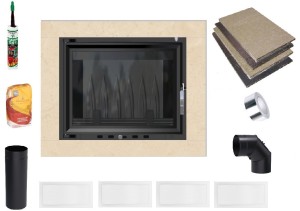 Kominek - zestaw: wkład kominkowy 10 kw + rama marmurowa Akwen kremowa + akcesoria montażowe