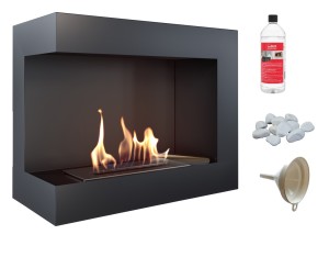 biokominek narożny DELTA  lewa 600x280 czarny z certyfikatem TÜV