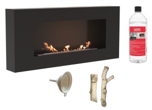 Biokominek DELTA FLAT czarny z certyfikatem TÜV + drewienka brzoza