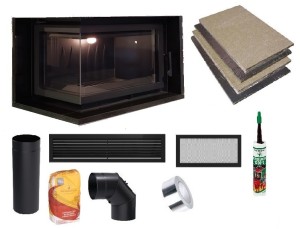 Kominek zestaw: wkład Eko z boczną szybą lewą lub prawą BS 8kw z ramą Sigma + akcesoria montażowe