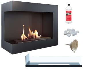 biokominek narożny DELTA  lewa 600 czarny z szybą z certyfikatem TÜV