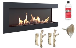 biokominek narożny DELTA prawa 1200x280 czarny z certyfikatem TÜV + drewienka ceramiczne